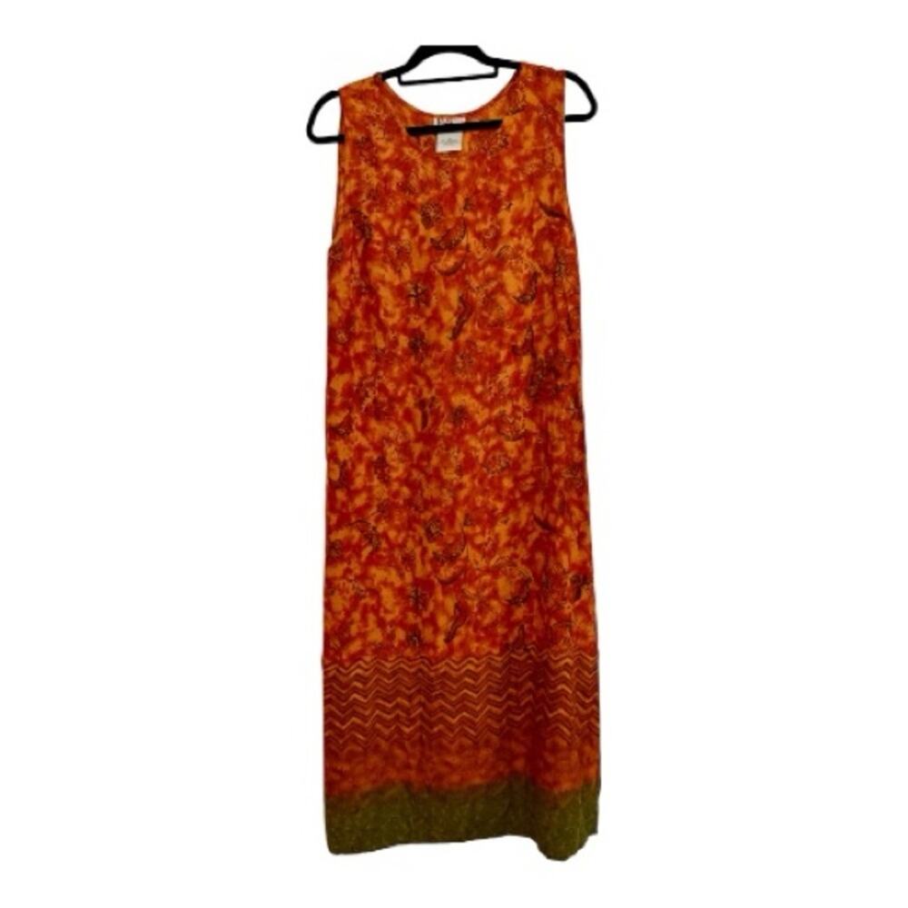 R&K Orange and Green Patterned Midi Dress